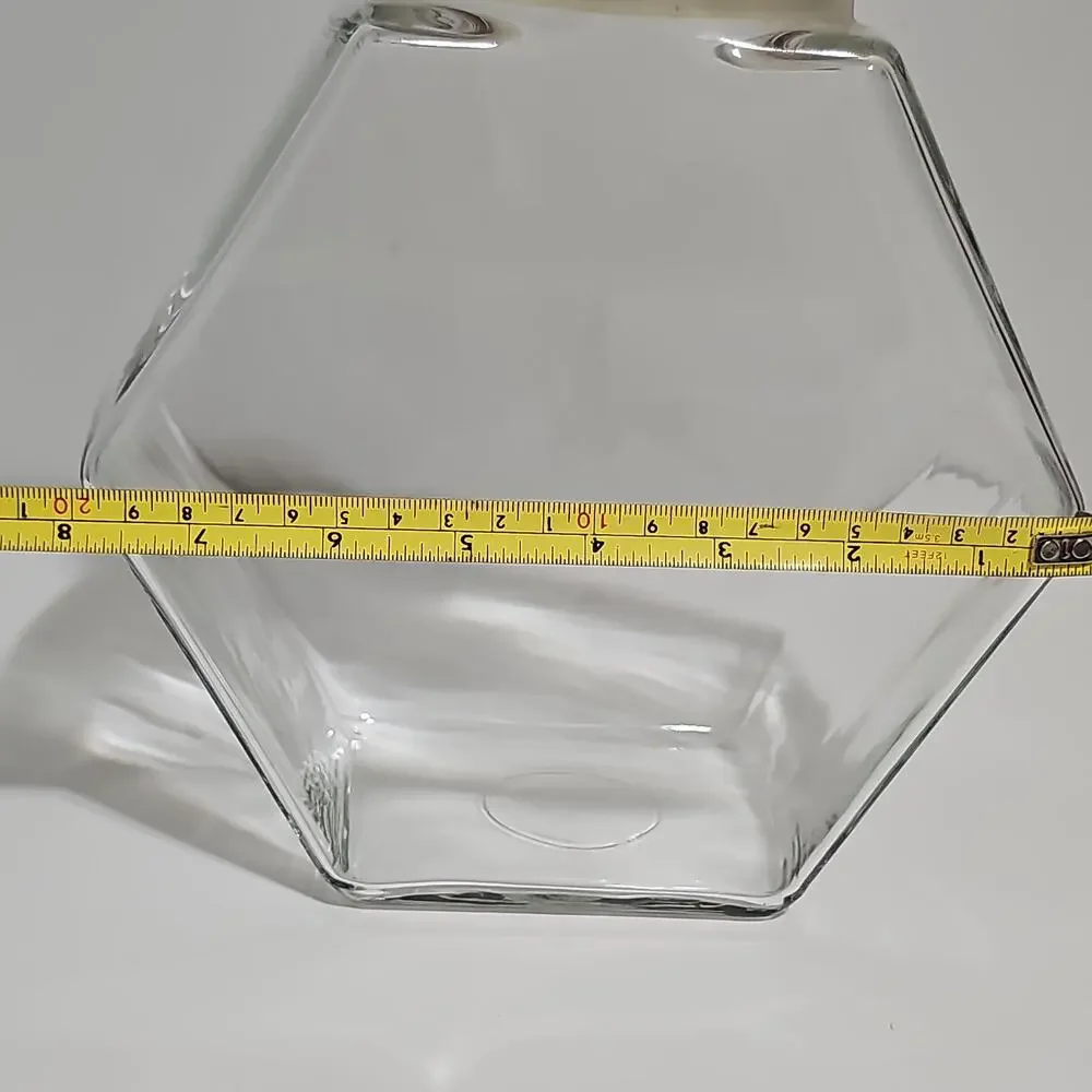 County Goose Hexagonal Clear Glass Storage Jar Wooden Lid Canister